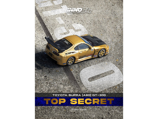 Toyota Supra (A80) "Top Secret" GT300 RHD (Right Hand Drive) Gold Metallic with Carbon Hood 1/64 Diecast Model Car by Inno Models Inno Models