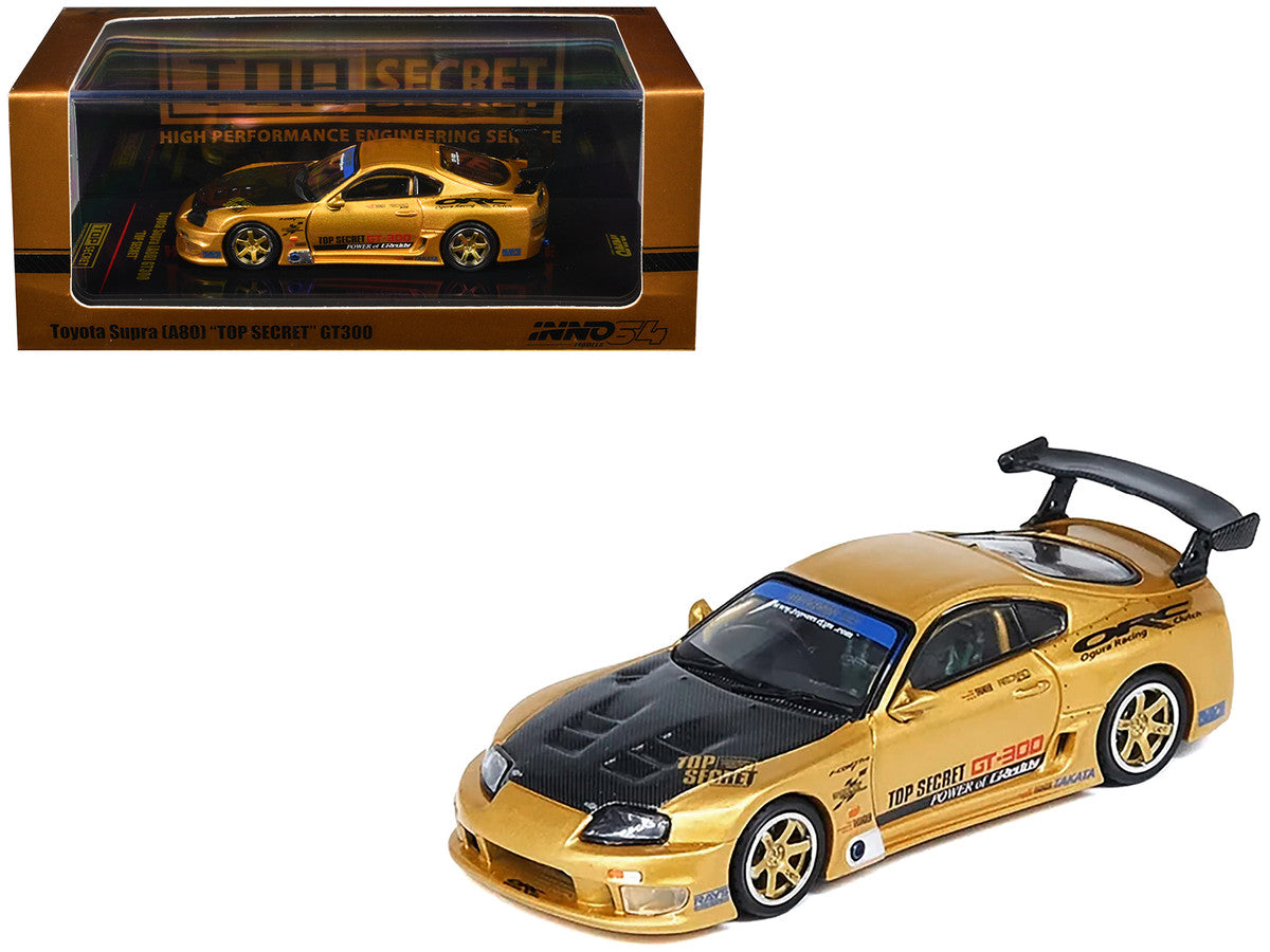 Toyota Supra (A80) "Top Secret" GT300 RHD (Right Hand Drive) Gold Metallic with Carbon Hood 1/64 Diecast Model Car by Inno Models Inno Models