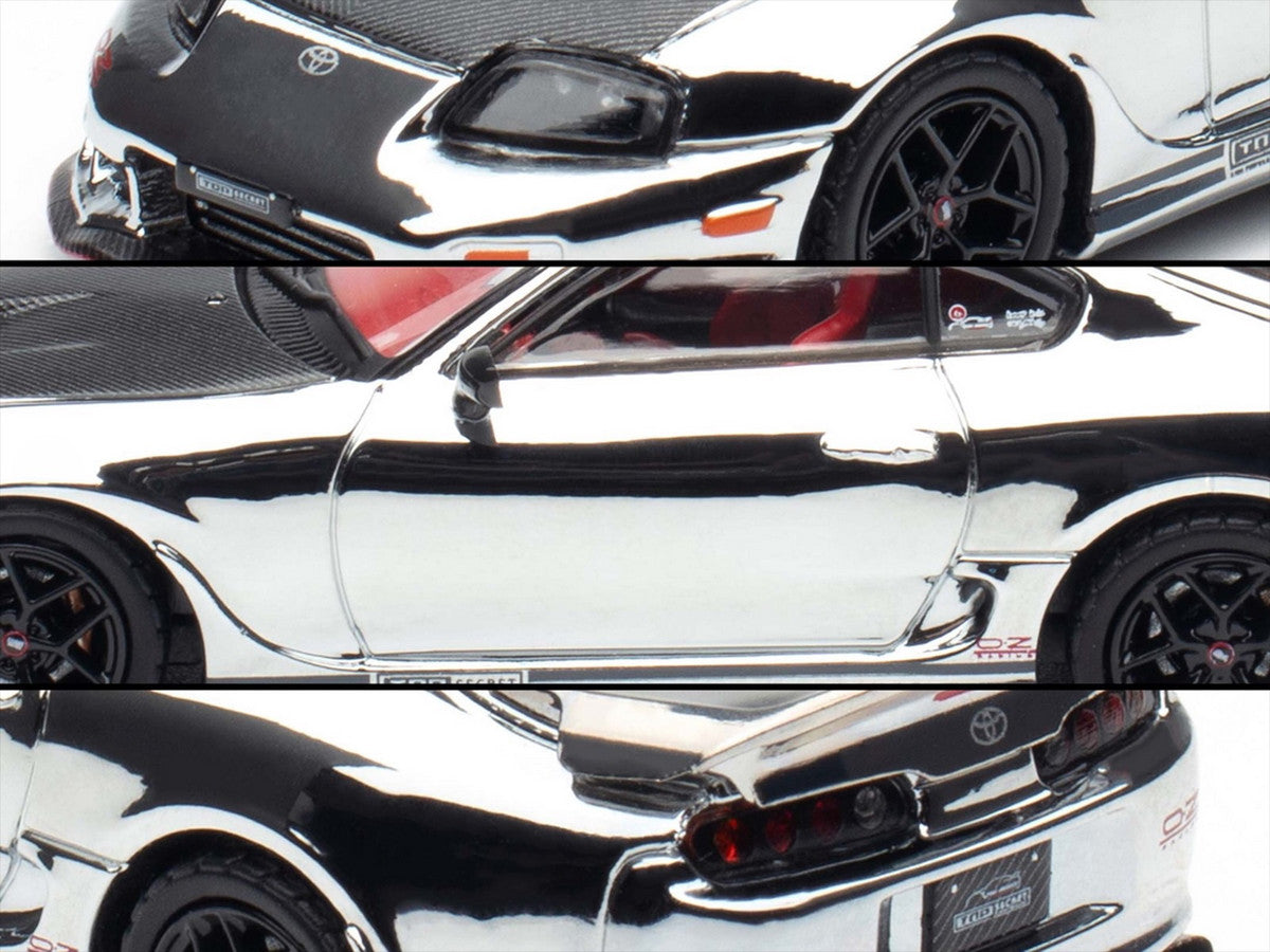 Toyota Supra (A80) "Top Secret" GT300 RHD (Right Hand Drive) Chrome with Carbon Hood and Red Interior "Tokyo Auto Salon 2026 Event Exclusive" 1/64 Diecast Model Car by Inno Models-3