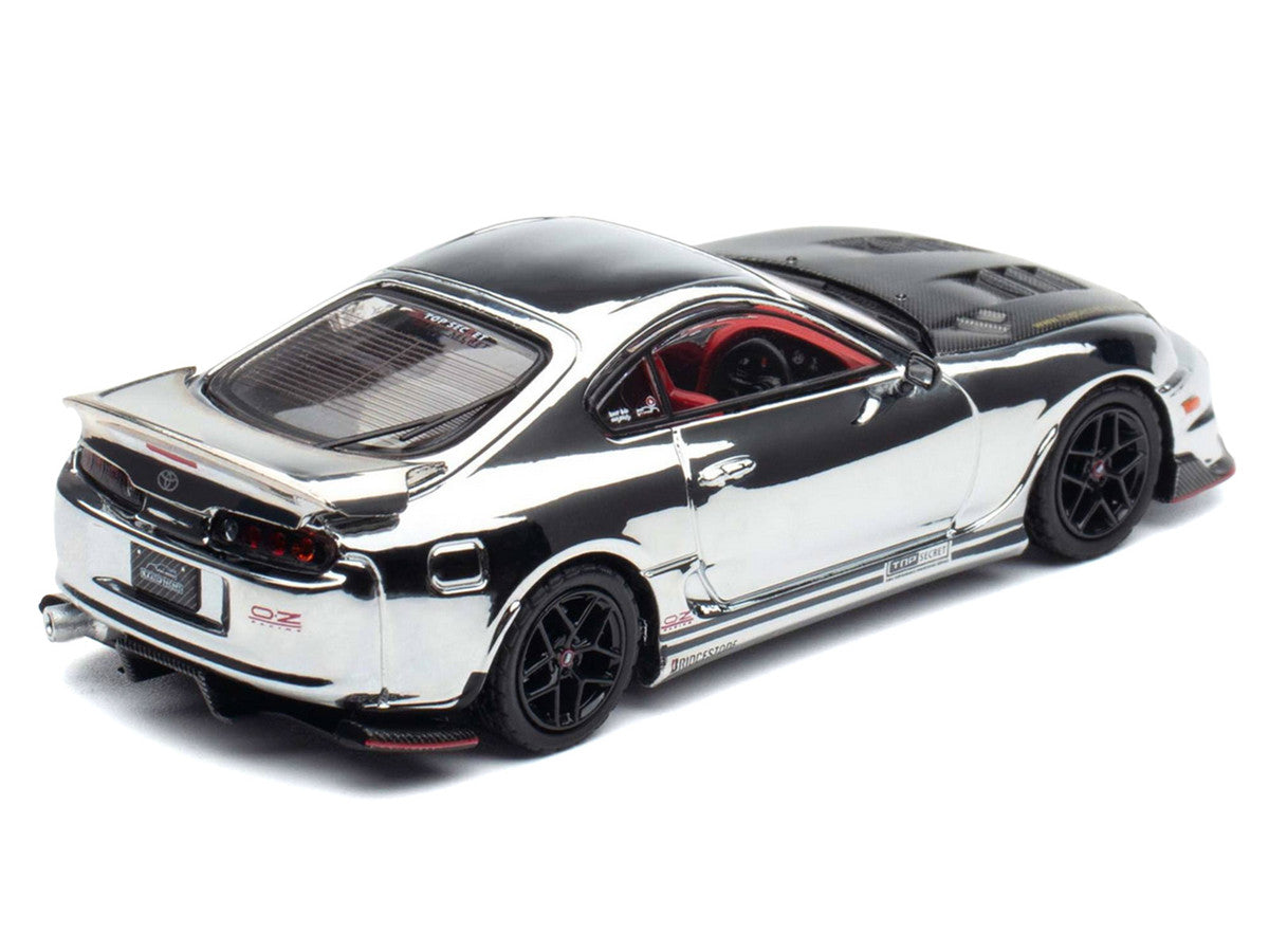 Toyota Supra (A80) "Top Secret" GT300 RHD (Right Hand Drive) Chrome with Carbon Hood and Red Interior "Tokyo Auto Salon 2026 Event Exclusive" 1/64 Diecast Model Car by Inno Models-1