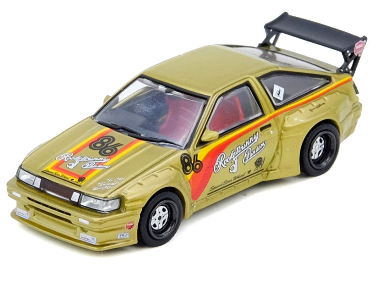 Toyota Levin (AE86) RHD (Right Hand Drive) #86 "Pandem Rocket Bunny" Gold Metallic with Stripes 1/64 Diecast Model Car by Inno Models Inno Models