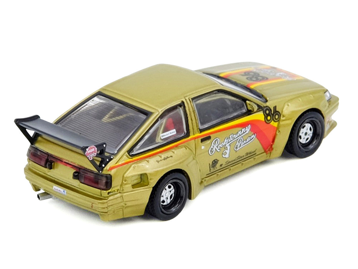 Toyota Levin (AE86) RHD (Right Hand Drive) #86 "Pandem Rocket Bunny" Gold Metallic with Stripes 1/64 Diecast Model Car by Inno Models Inno Models