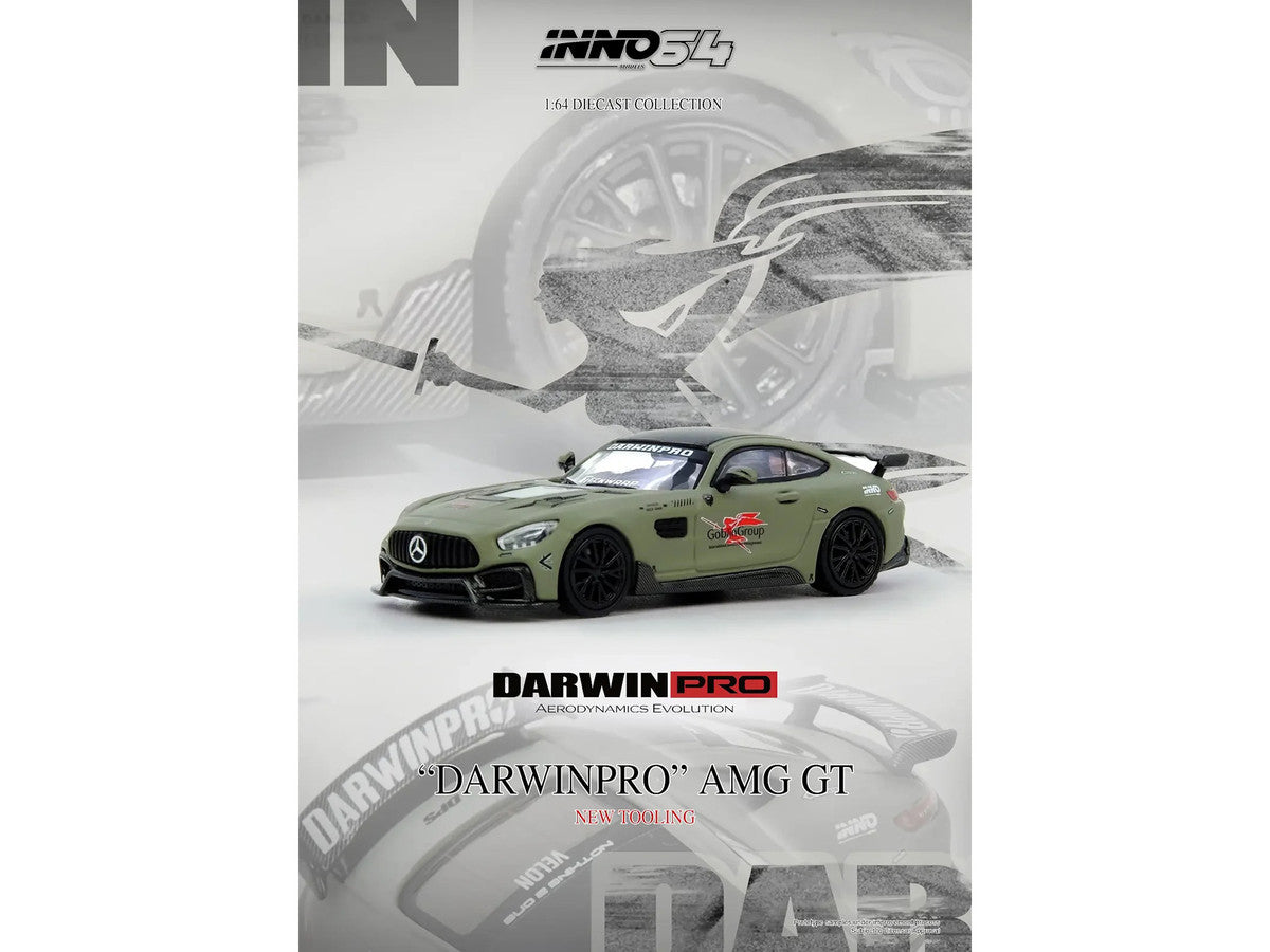 DarwinPRO iMP-Performance AMG GT "Goblin Group" Matt Green with Black Top 1/64 Diecast Model Car by Inno Models Inno Models