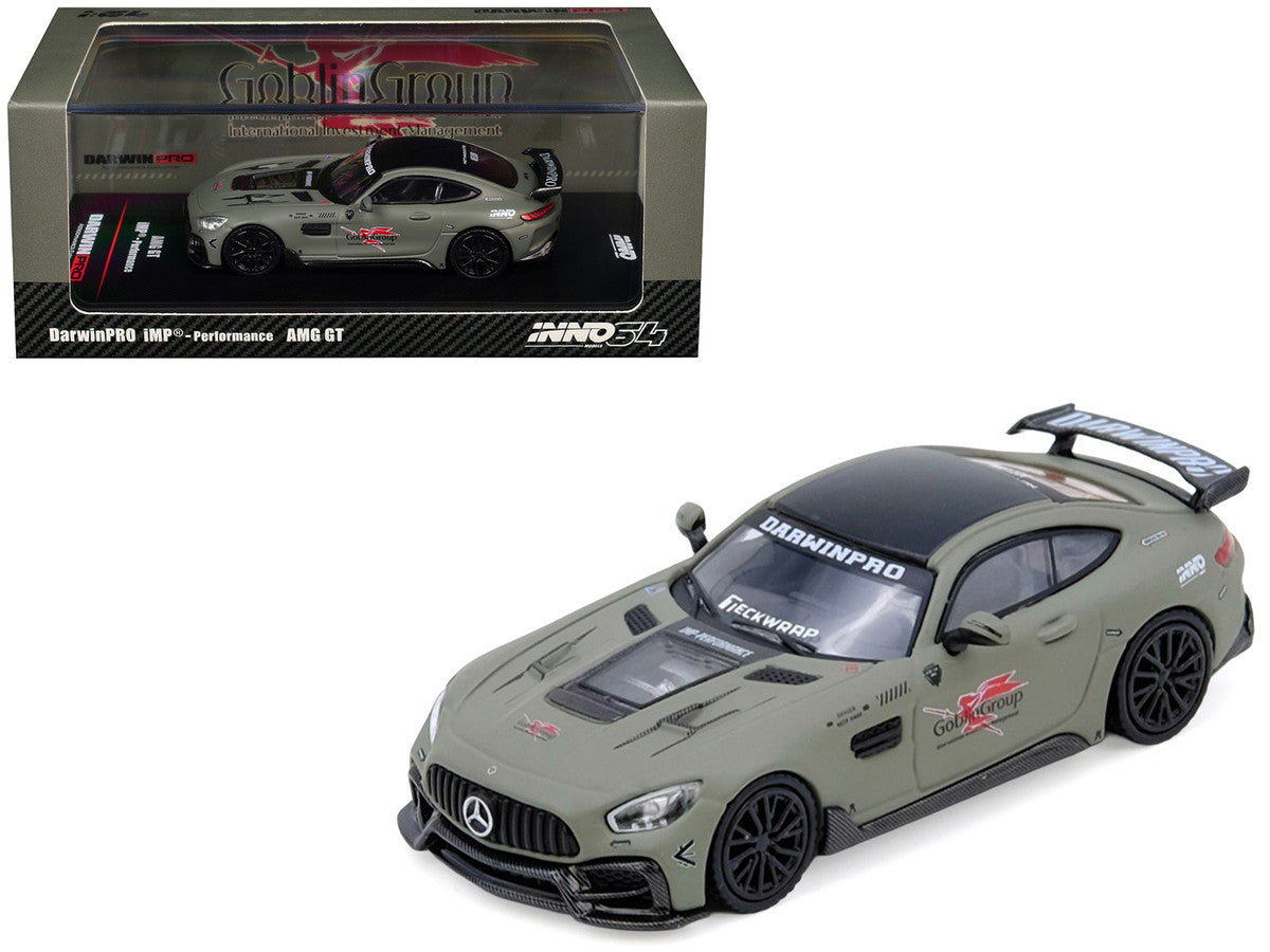 DarwinPRO iMP-Performance AMG GT "Goblin Group" Matt Green with Black Top 1/64 Diecast Model Car by Inno Models Inno Models