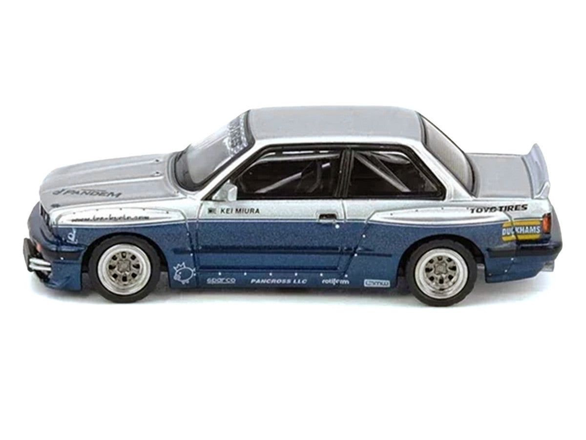 Pandem E30 M3 Silver Metallic and Dark Blue 1/64 Diecast Model Car by Inno Models Inno Models