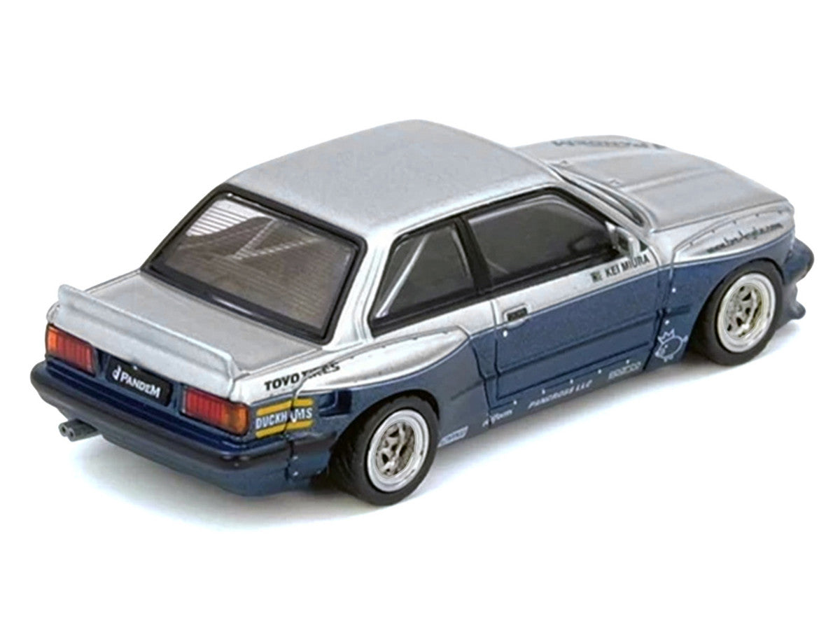Pandem E30 M3 Silver Metallic and Dark Blue 1/64 Diecast Model Car by Inno Models Inno Models