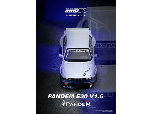 Pandem E30 M3 Silver Metallic and Dark Blue 1/64 Diecast Model Car by Inno Models Inno Models