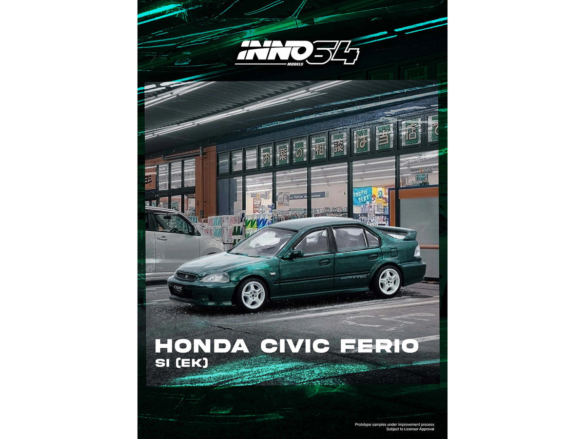 Honda Civic Ferio Si (EK) RHD (Right Hand Drive) Green Metallic 1/64 Diecast Model Car by Inno Models-2