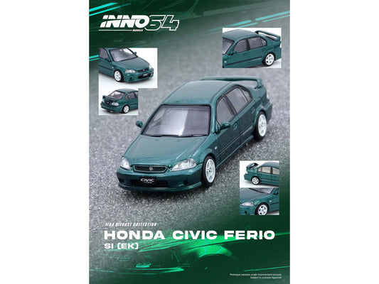 Honda Civic Ferio Si (EK) RHD (Right Hand Drive) Green Metallic 1/64 Diecast Model Car by Inno Models-1