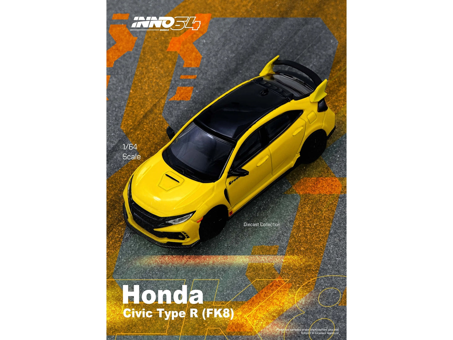 Honda Civic Type R (FK8) RHD (Right Hand Drive) Yellow with Black Top 1/64 Diecast Model Car by Inno Models