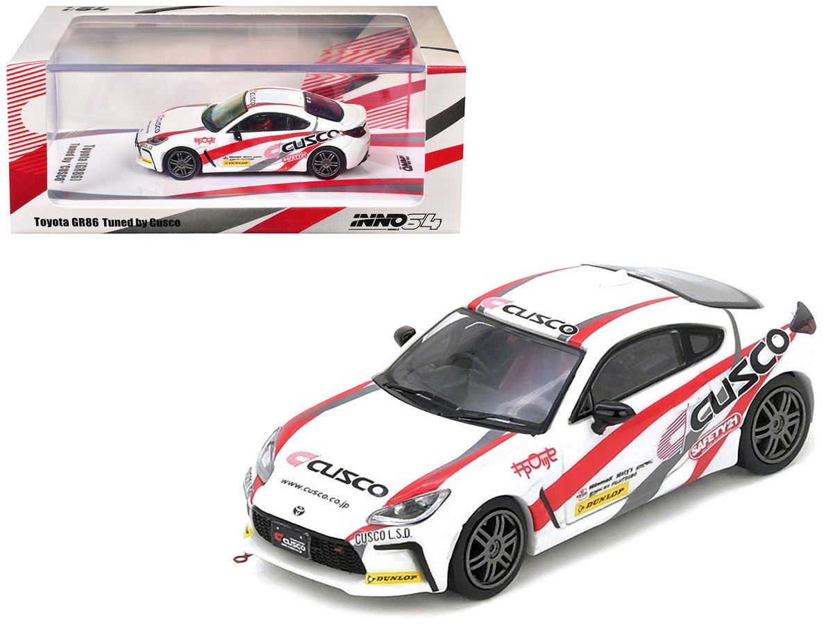 Toyota GR86 Tuned by "CUSCO" RHD (Right Hand Drive) White with Red and Gray Stripes 1/64 Diecast Model Car by Inno Models Inno Models
