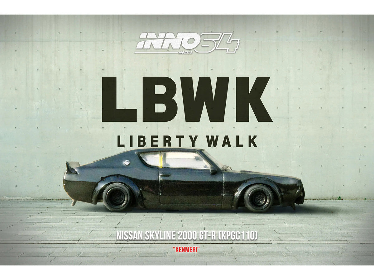 Nissan Skyline 2000 GT-R (KPGC110) RHD (Right Hand Drive) "LB-Works" Black 1/64 Diecast Model Car by Inno Models Inno Models