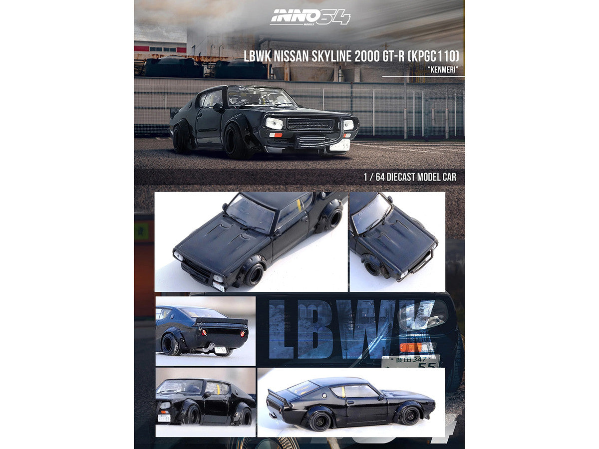 Nissan Skyline 2000 GT-R (KPGC110) RHD (Right Hand Drive) "LB-Works" Black 1/64 Diecast Model Car by Inno Models Inno Models