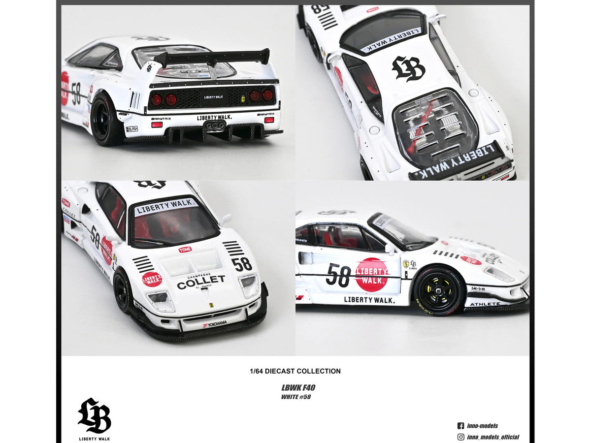 LBWK (Liberty Walk) F40 #58 White with Graphics "Collet" 1/64 Diecast Model Car by Inno Models Inno Models