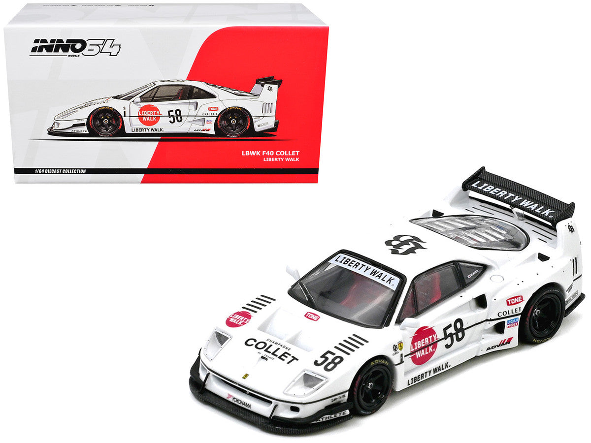 LBWK (Liberty Walk) F40 #58 White with Graphics "Collet" 1/64 Diecast Model Car by Inno Models Inno Models