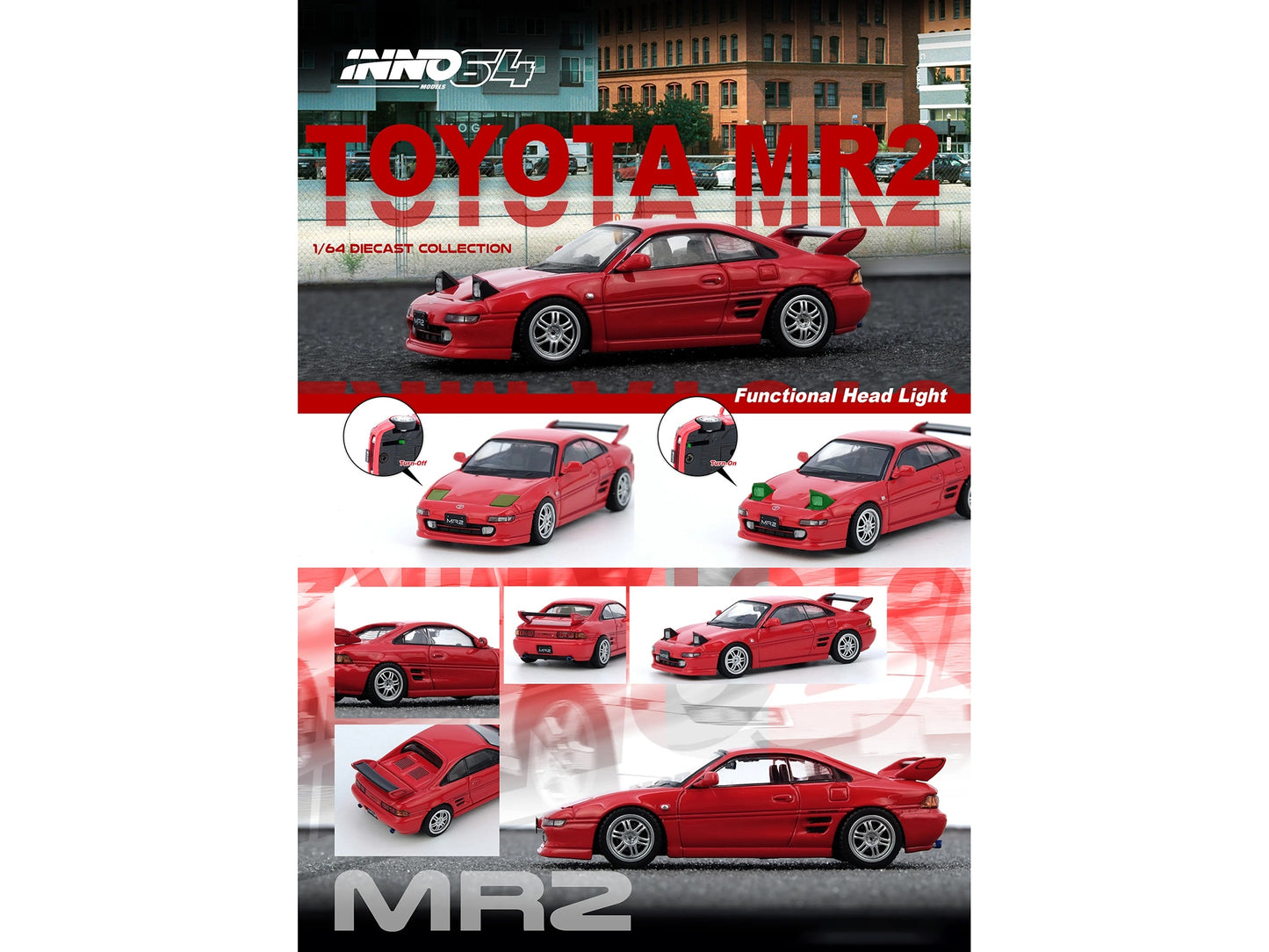 Toyota MR2 (SW20) RHD (Right Hand Drive) Red 1/64 Diecast Model Car by Inno Models