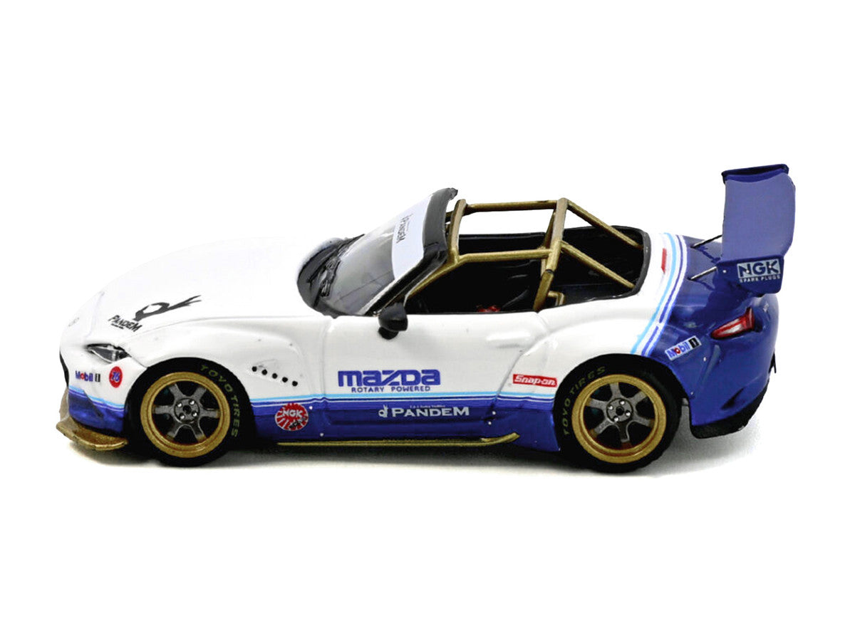 Mazda MX-5 ND Miata "Pandem Rocket Bunny" V1.0 White and Blue 1/64 Diecast Model Car by Inno Models Inno Models