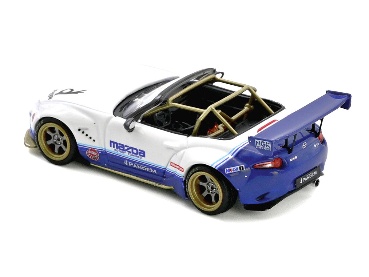 Mazda MX-5 ND Miata "Pandem Rocket Bunny" V1.0 White and Blue 1/64 Diecast Model Car by Inno Models Inno Models