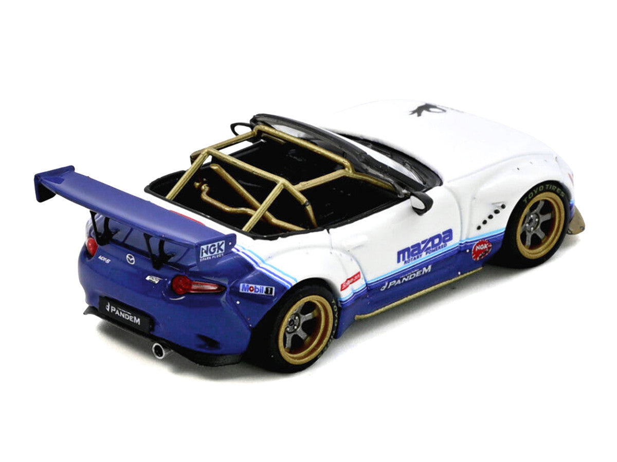 Mazda MX-5 ND Miata "Pandem Rocket Bunny" V1.0 White and Blue 1/64 Diecast Model Car by Inno Models Inno Models