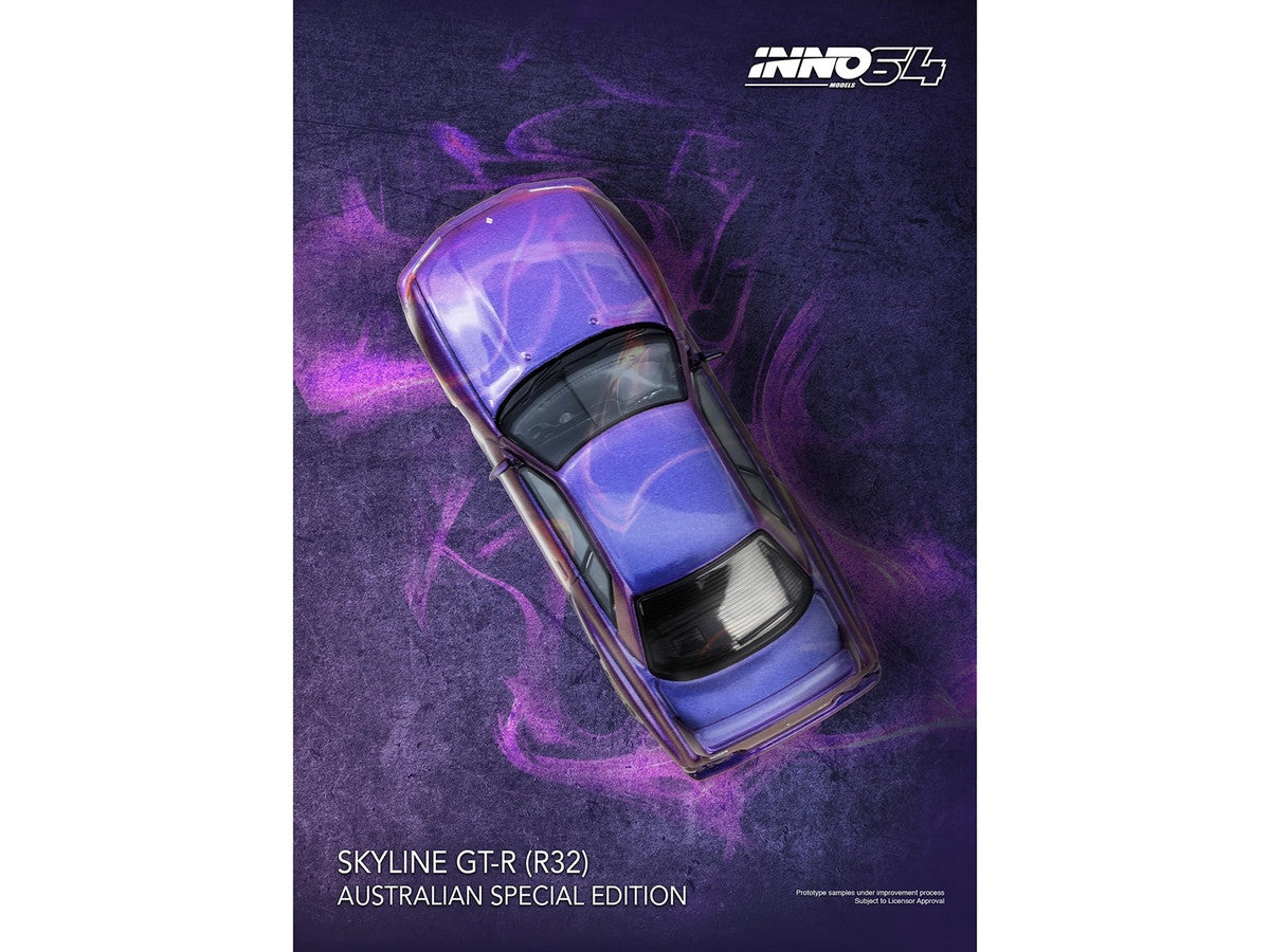 Nissan Skyline GT-R (R32) RHD (Right Hand Drive) Midnight Purple Metallic "Australian Special Edition" 1/64 Diecast Model Car by Inno Models-2