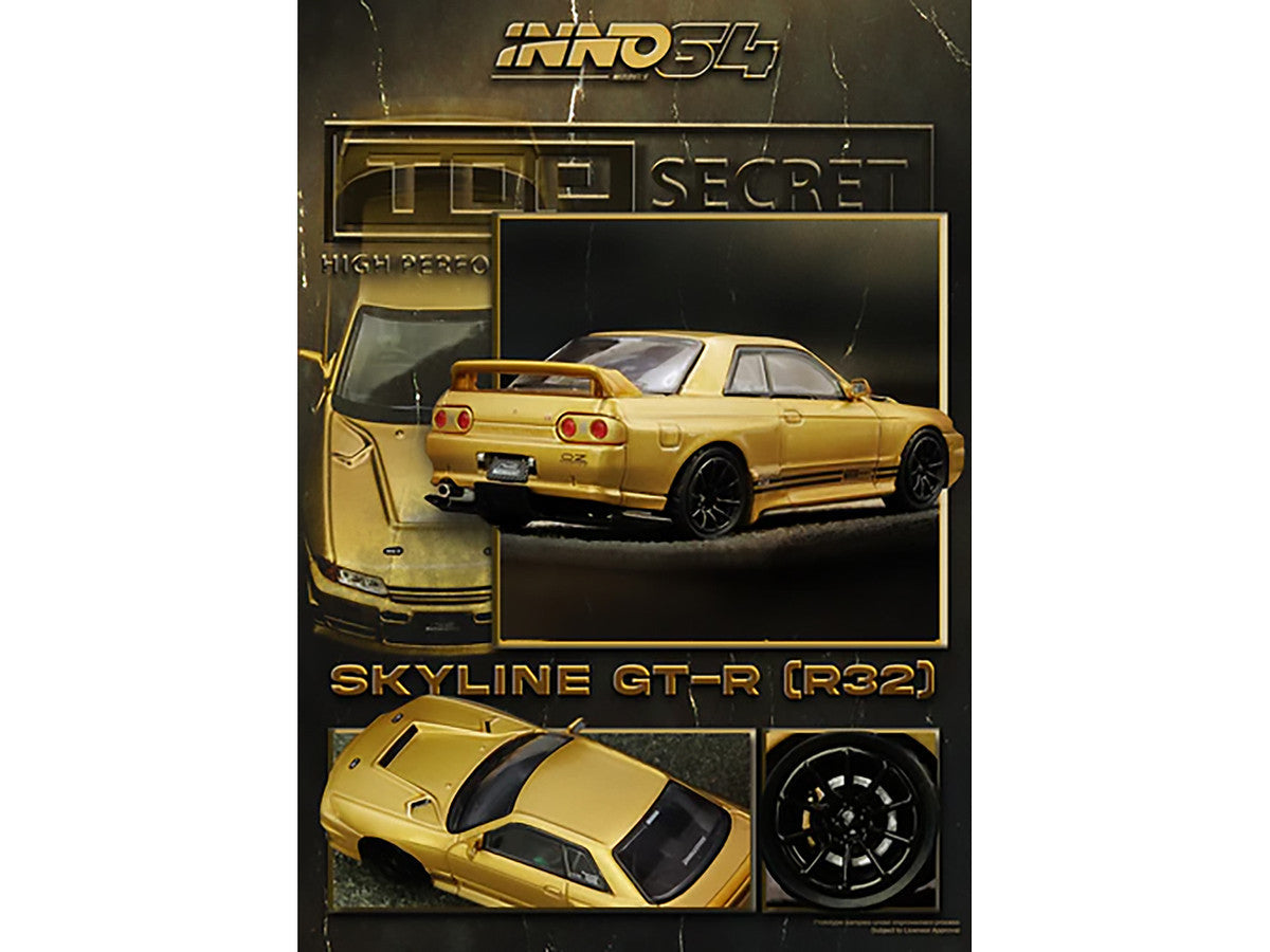 Nissan Skyline "Top Secret" BNR32 GT-R (650R) RHD (Right Hand Drive) Gold Metallic 1/64 Diecast Model Car by Inno Models Inno Models