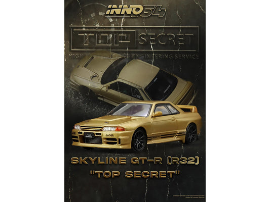 Nissan Skyline "Top Secret" BNR32 GT-R (650R) RHD (Right Hand Drive) Gold Metallic 1/64 Diecast Model Car by Inno Models Inno Models