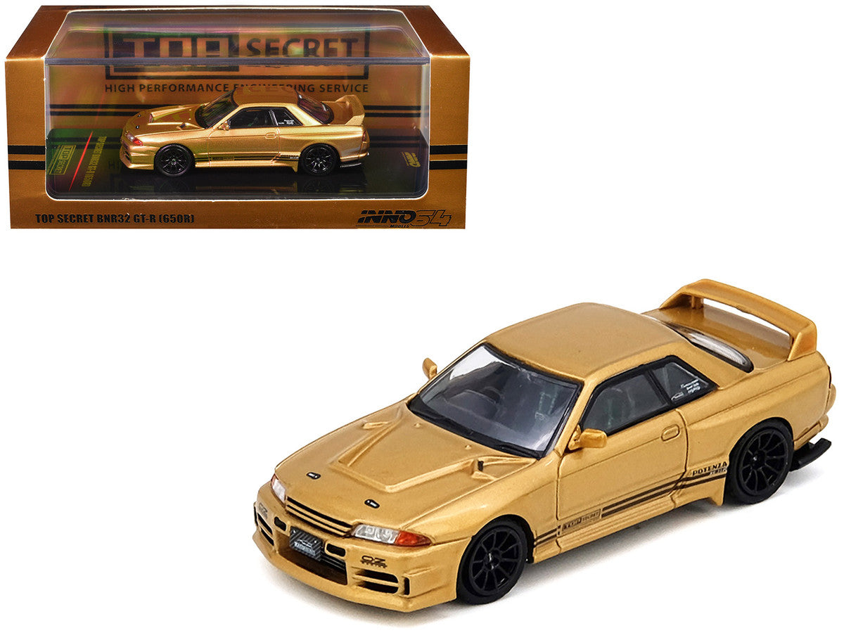 Nissan Skyline "Top Secret" BNR32 GT-R (650R) RHD (Right Hand Drive) Gold Metallic 1/64 Diecast Model Car by Inno Models Inno Models