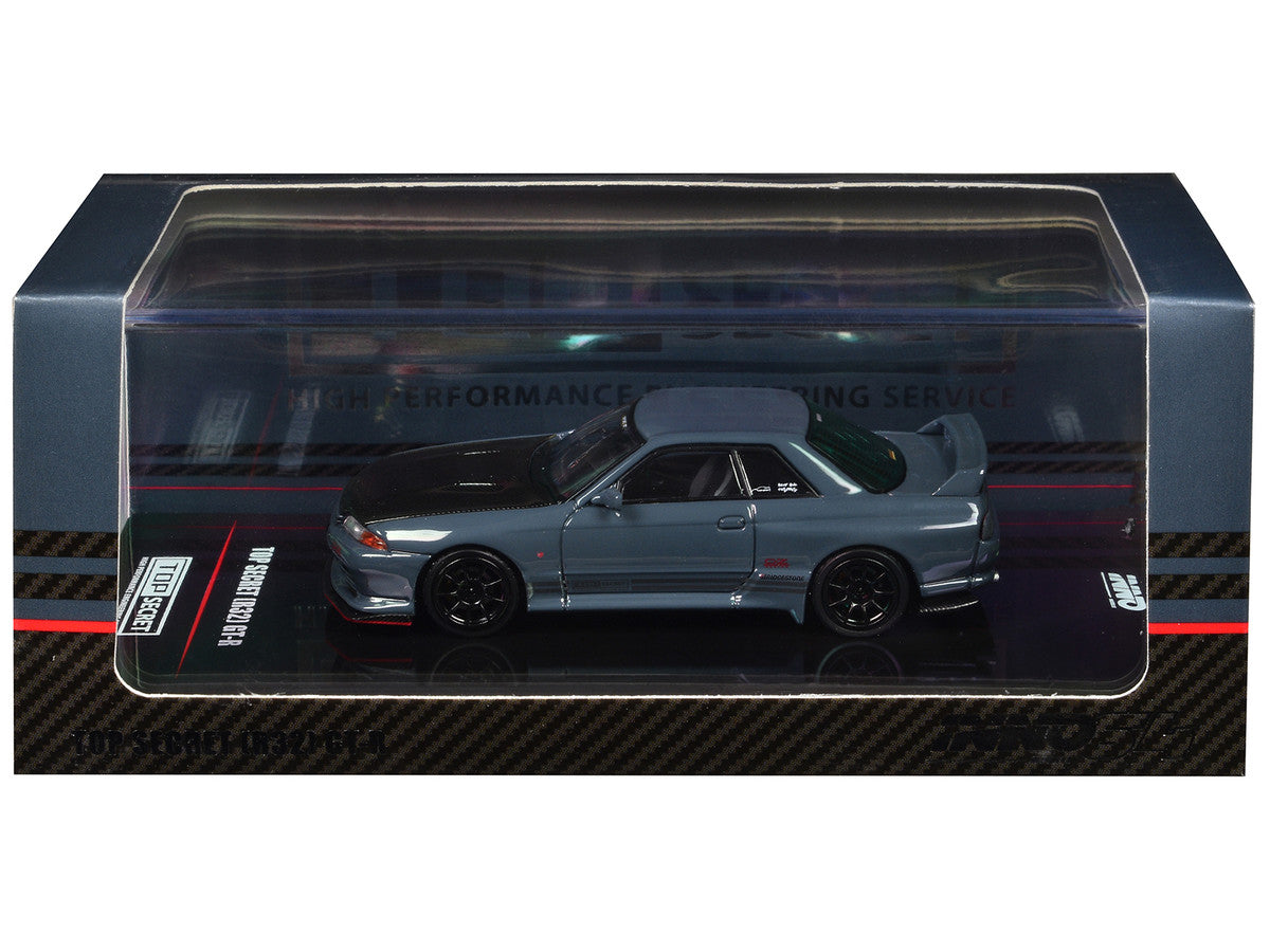 Nissan Skyline "Top Secret" GT-R (R32) RHD (Right Hand Drive) Stealth Gray with Carbon Hood 1/64 Diecast Model Car by Inno Models Inno Models