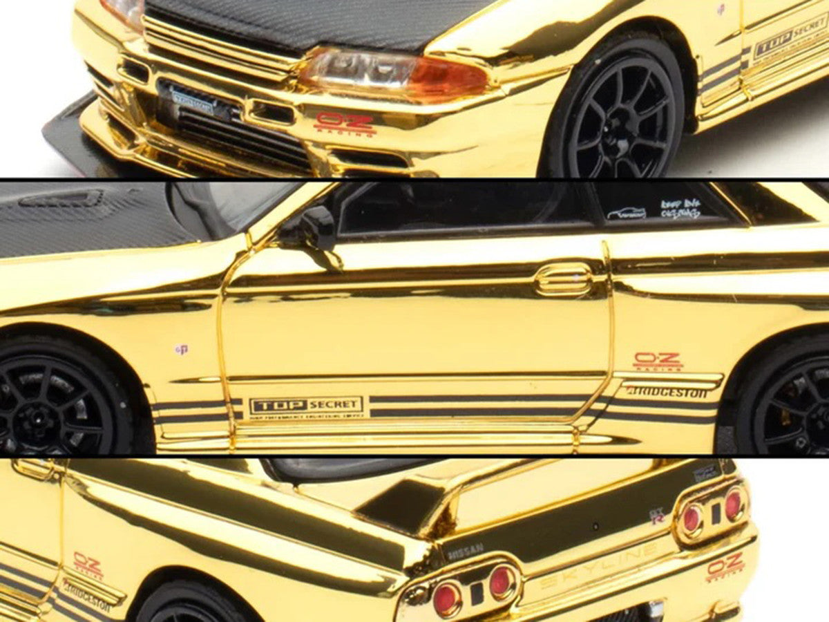 Nissan Skyline GT-R (R32) "Top Secret" RHD (Right Hand Drive) Chrome Gold with Carbon Hood "The Model Car Show Malaysia 2025 Event Edition" 1/64 Diecast Model Car by Inno Models-1