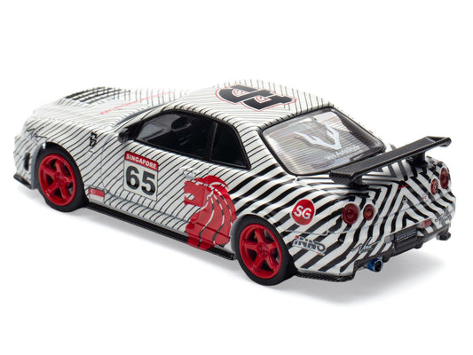 Nissan Skyline GT-R (R34) RHD (Right Hand Drive) #65 "Black Crow" White with Black Pinstripes "Singapore Diecast Expo 2025 Event Edition" 1/64 Diecast Model Car by Inno Models-1