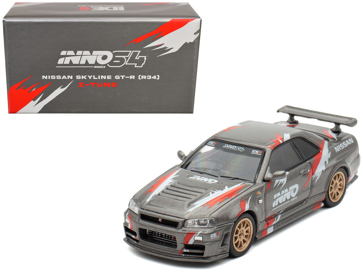 Nissan Skyline GT-R (R34) Z-Tune RHD (Right Hand Drive) Gray Metallic with Graphics "Indonesia Diecast Expo 2024 Exclusive Edition" 1/64 Diecast Model Car by Inno Models-4