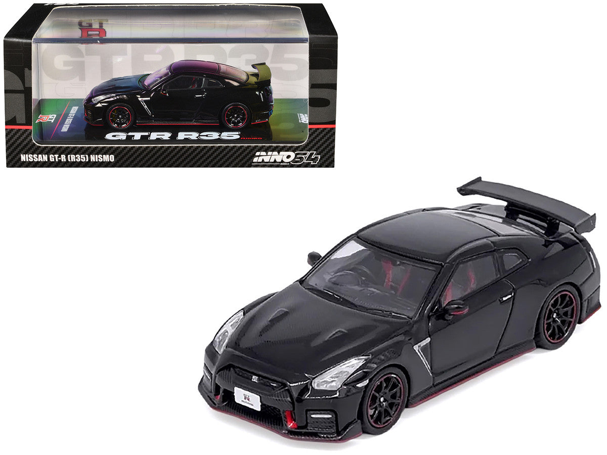 Nissan GT-R (R35) Nismo RHD (Right Hand Drive) Nismo Black with Carbon Hood and Top 1/64 Diecast Model Car by Inno Models Inno Models