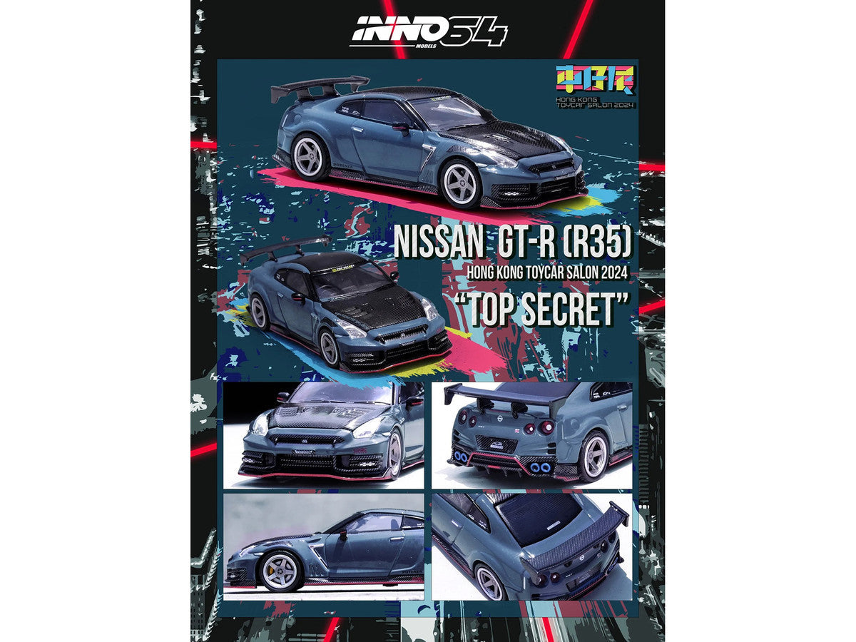 2024 Nissan GT-R (R35) Nismo "Top Secret" RHD (Right Hand Drive) Gray with Carbon Hood and Top "Hong Kong Toy Car Salon 2024 Special Edition" 1/64 Diecast Model Car by Inno Models Inno Models