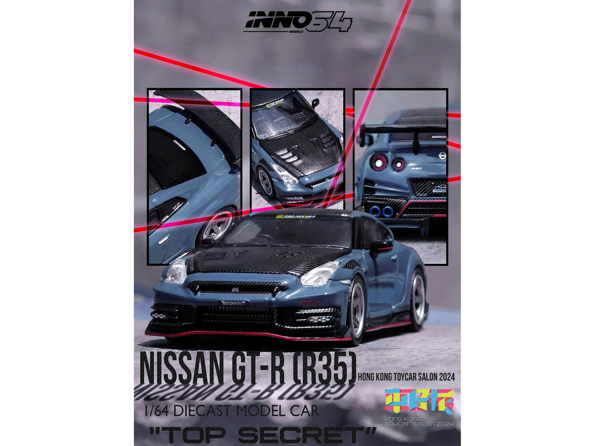 2024 Nissan GT-R (R35) Nismo "Top Secret" RHD (Right Hand Drive) Gray with Carbon Hood and Top "Hong Kong Toy Car Salon 2024 Special Edition" 1/64 Diecast Model Car by Inno Models Inno Models