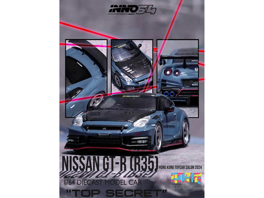 2024 Nissan GT-R (R35) Nismo "Top Secret" RHD (Right Hand Drive) Gray with Carbon Hood and Top "Hong Kong Toy Car Salon 2024 Special Edition" 1/64 Diecast Model Car by Inno Models Inno Models