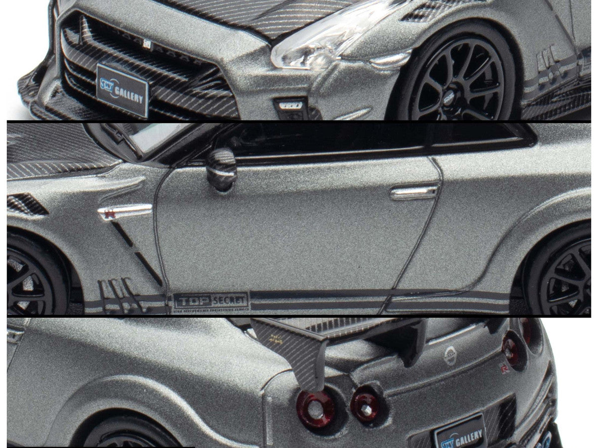 Nissan GT-R (R35) "Top Secret" RHD (Right Hand Drive) Gray Metallic with Carbon Hood "IAM Bangkok 2025 Event Edition" 1/64 Diecast Model Car by Inno Models-3