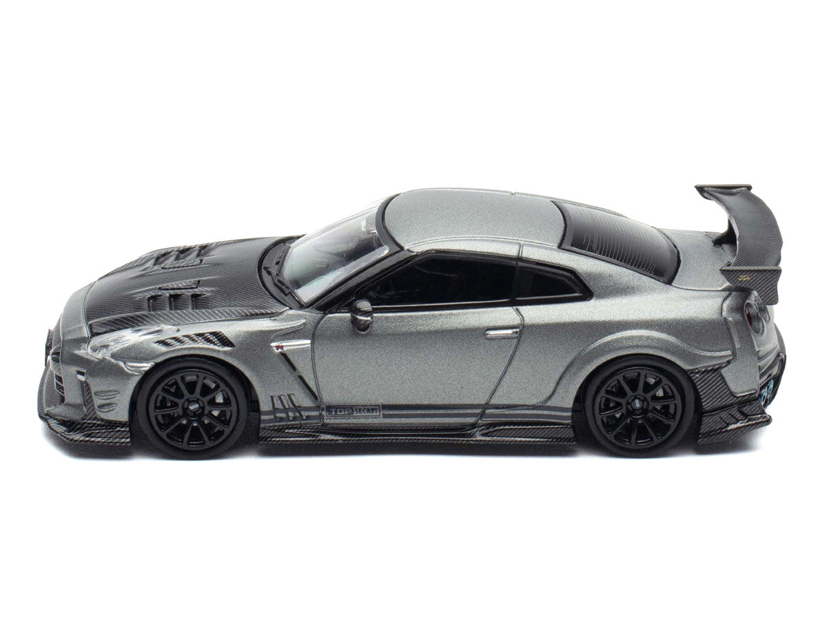 Nissan GT-R (R35) "Top Secret" RHD (Right Hand Drive) Gray Metallic with Carbon Hood "IAM Bangkok 2025 Event Edition" 1/64 Diecast Model Car by Inno Models-1