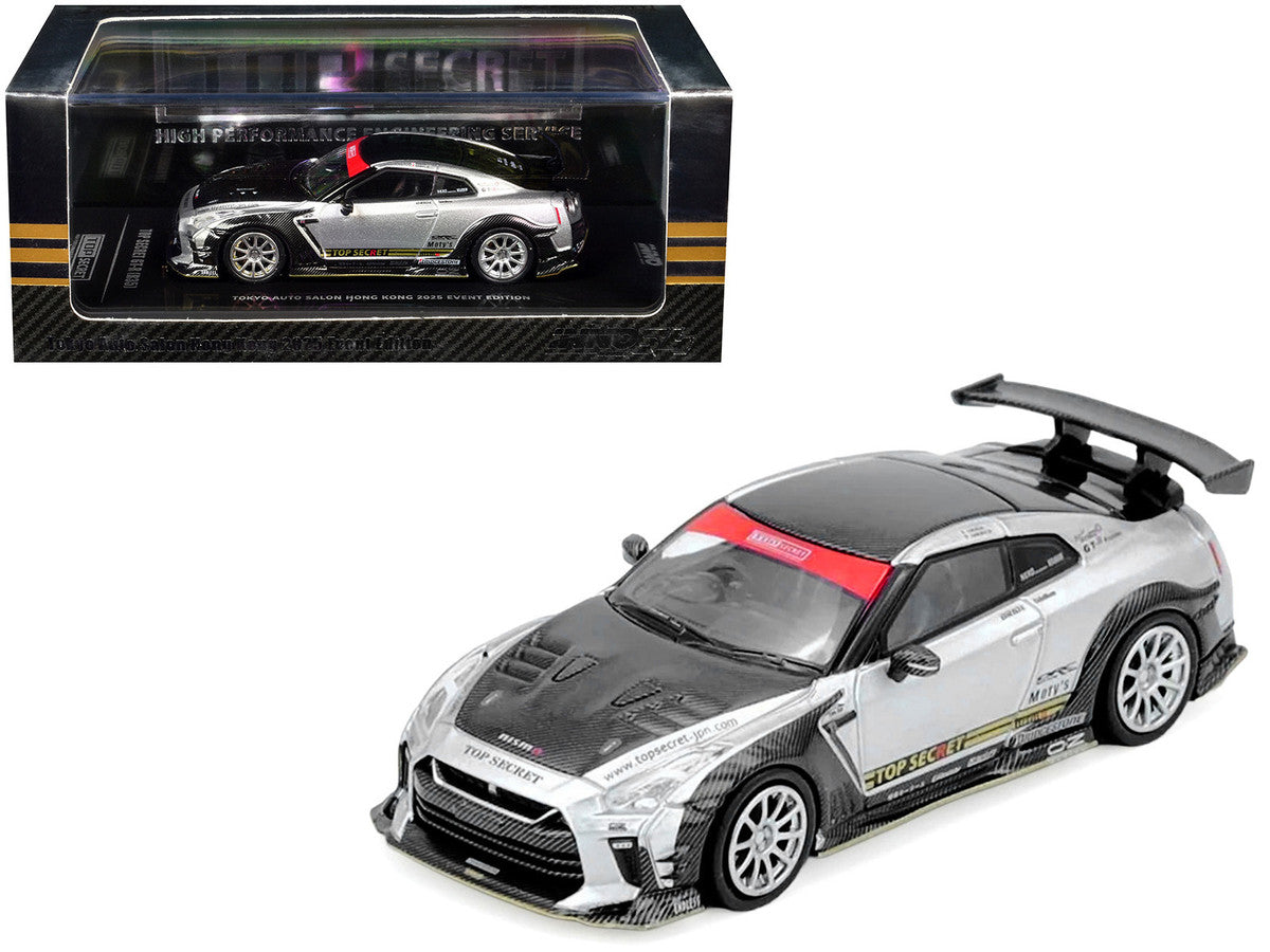 Nissan GT-R (R35) Top Secret RHD (Right Hand Drive) Silver Metallic with Carbon Hood and Top "Tokyo Auto Salon Hong Kong 2025 Event Edition" 1/64 Diecast Model Car by Inno Models-4