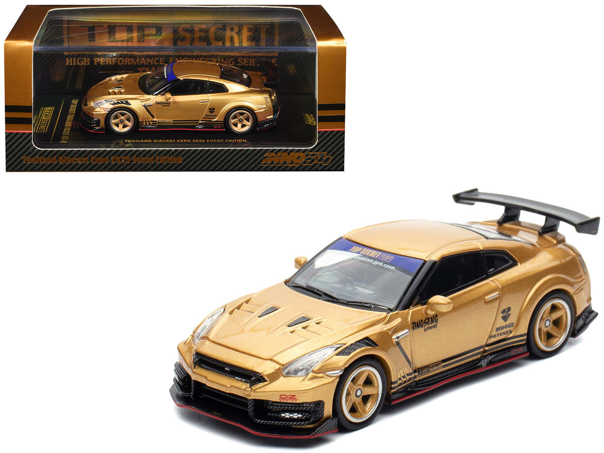 Nissan GT-R (R35) Top Secret Thailand RHD (Right Hand Drive) Gold Metallic "Thailand Diecast Expo 2025 Event Edition" 1/64 Diecast Model Car by Inno Models-4