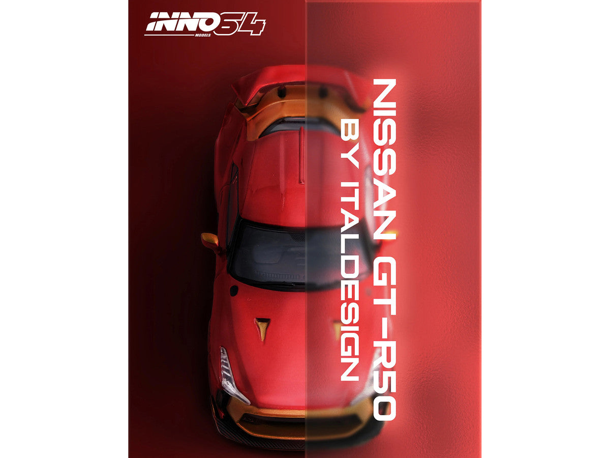 Nissan GT-R50 By ItalDesign Red Metallic with Gold Accents 1/64 Diecast Model Car by Inno Models Inno Models