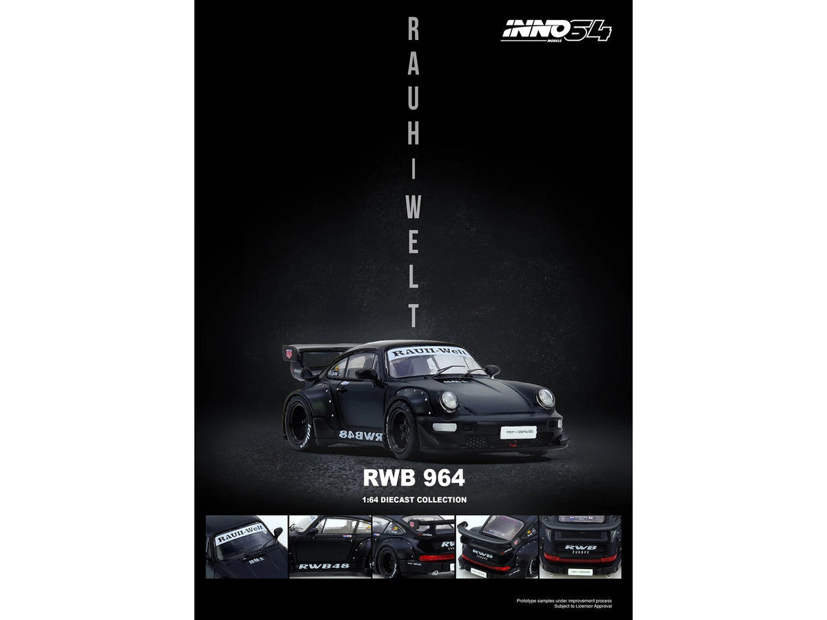 RWB 964 Matt Black 1/64 Diecast Model Car by Inno Models Inno Models