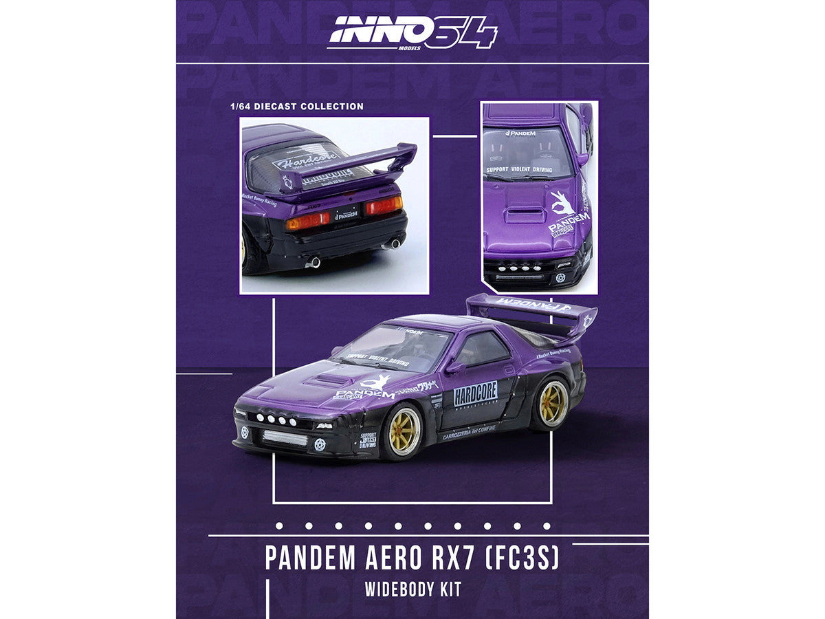 Mazda RX7 (FC3S) "Pandem Rocket Bunny" Kit Purple Metallic and Black 1/64 Diecast Model Car by Inno Models Inno Models