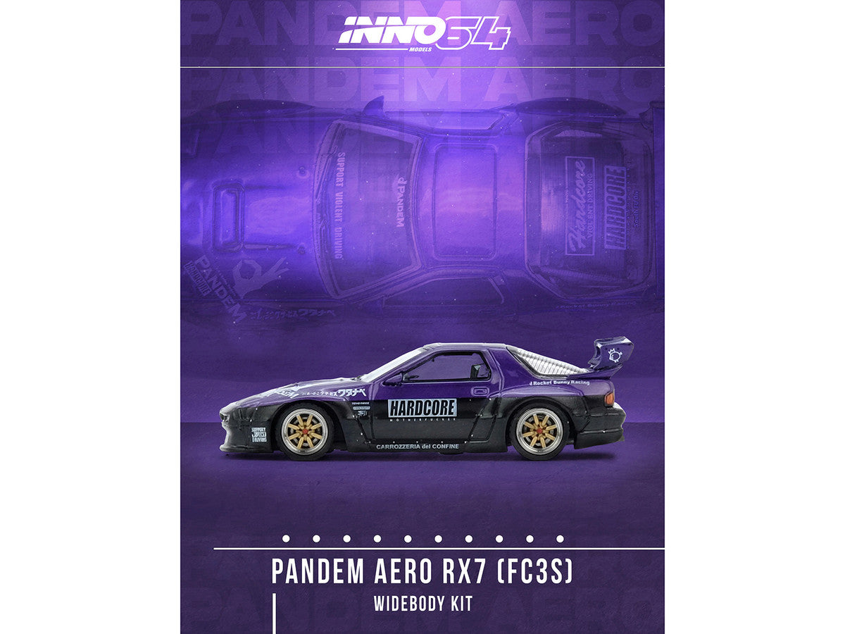 Mazda RX7 (FC3S) "Pandem Rocket Bunny" Kit Purple Metallic and Black 1/64 Diecast Model Car by Inno Models Inno Models