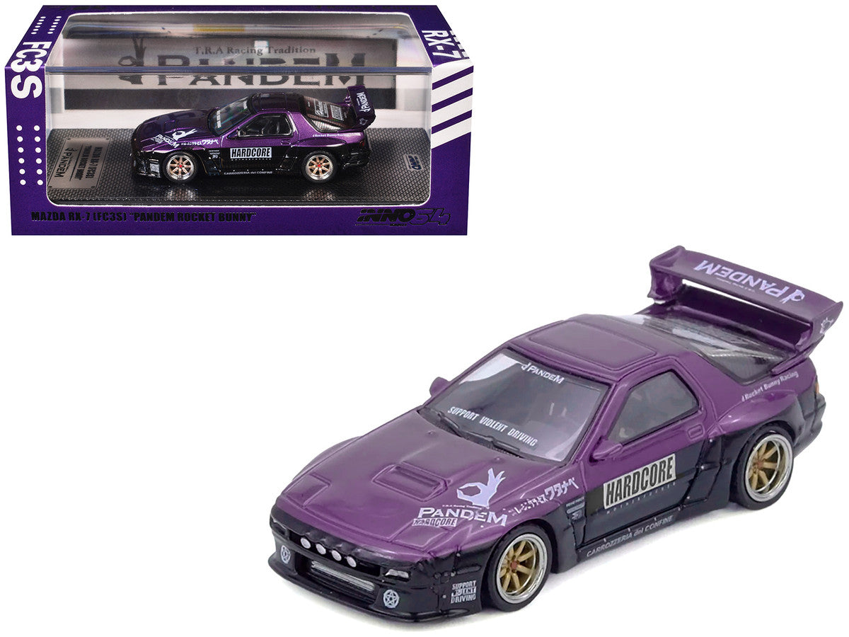 Mazda RX7 (FC3S) "Pandem Rocket Bunny" Kit Purple Metallic and Black 1/64 Diecast Model Car by Inno Models Inno Models