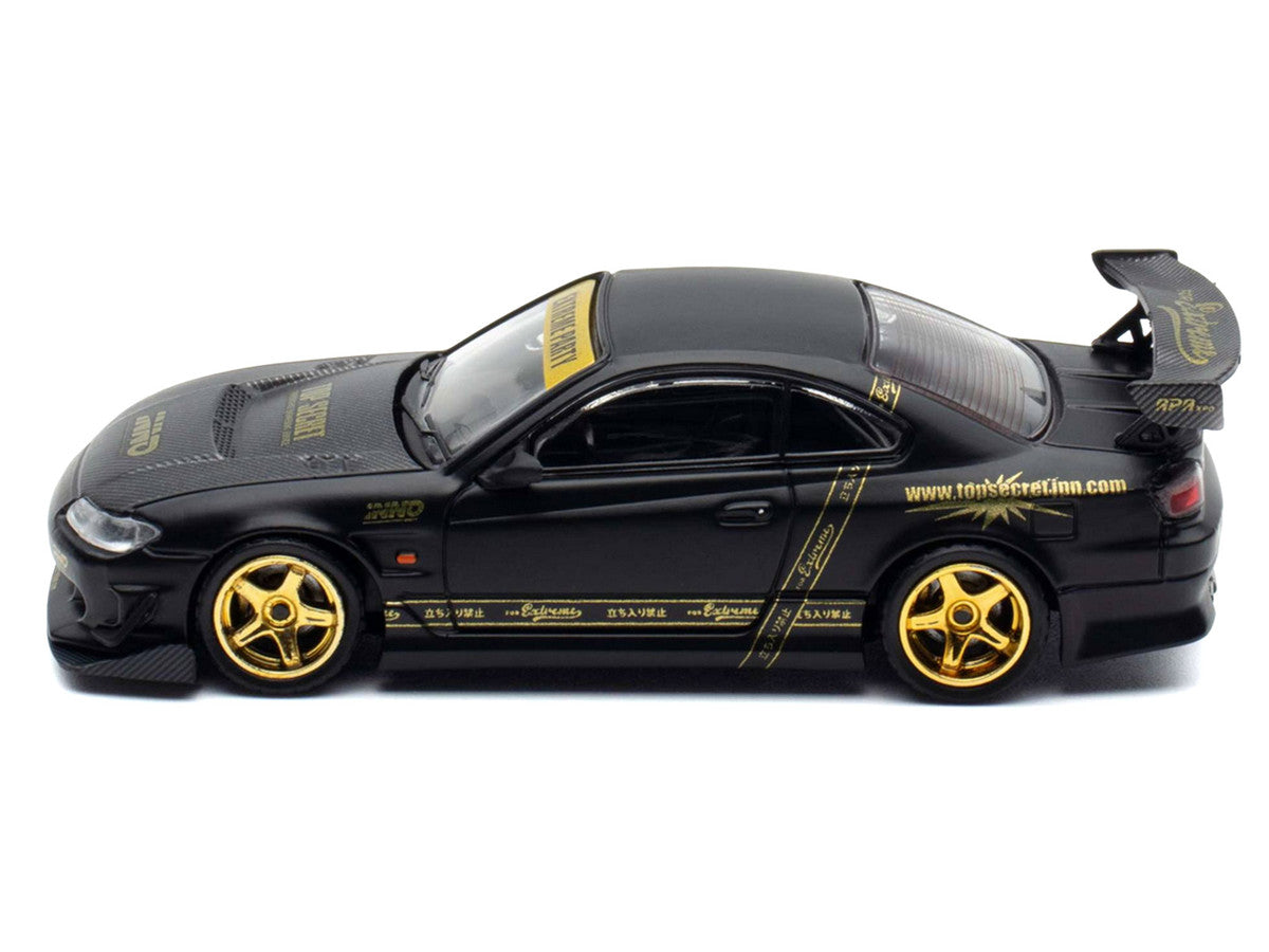 Nissan "Top Secret" Silvia (S15) RHD (Right Hand Drive) Matt Black with Carbon Hood "APA XPO 2025 Event Edition VIP Ticket Bundle" 1/64 Diecast Model Car by Inno Models-1