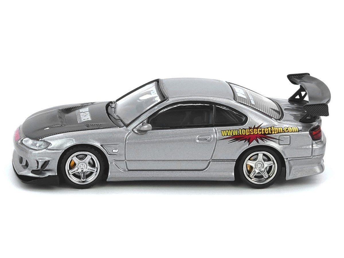 Nissan "Top Secret" Silvia (S15) RHD (Right Hand Drive) Silver Metallic with Carbon Hood 1/64 Diecast Model Car by Inno Models-1