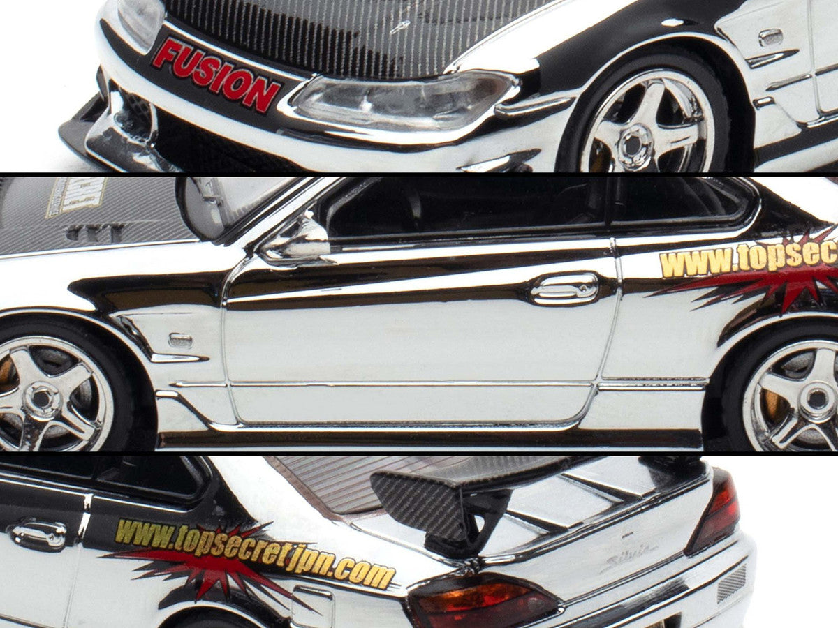 Nissan "Top Secret" Silvia (S15) RHD (Right Hand Drive) Chrome with Carbon Hood "Tokyo Auto Salon Kuala Lumpur 2025 Event Edition" 1/64 Diecast Model Car by Inno Models-3