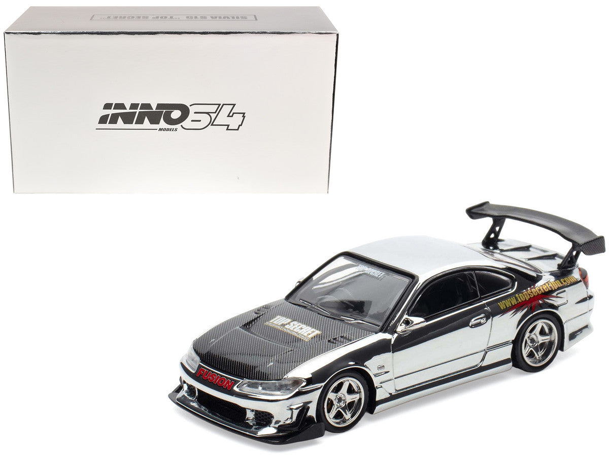 Nissan "Top Secret" Silvia (S15) RHD (Right Hand Drive) Chrome with Carbon Hood "Tokyo Auto Salon Kuala Lumpur 2025 Event Edition" 1/64 Diecast Model Car by Inno Models-4