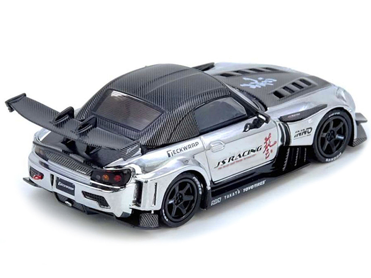 Honda S2000 RHD (Right Hand Drive) "J's Racing" Chrome Silver with Carbon Hood and Top with Graphics "Tokyo Auto Salon Hong Kong 2025 Event Edition" 1/64 Diecast Model Car by Inno Models-2