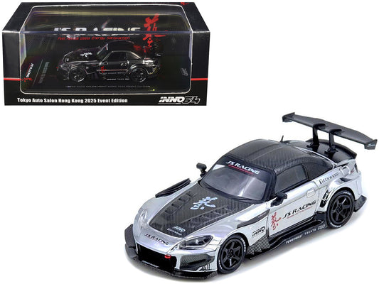 Honda S2000 RHD (Right Hand Drive) "J's Racing" Chrome Silver with Carbon Hood and Top with Graphics "Tokyo Auto Salon Hong Kong 2025 Event Edition" 1/64 Diecast Model Car by Inno Models-0
